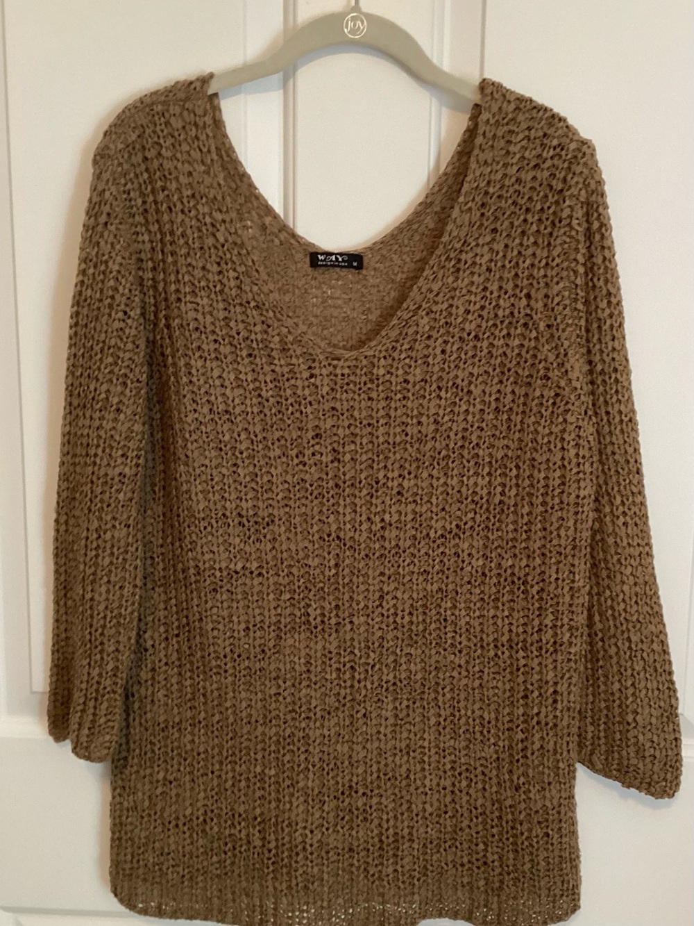 Way Taupe Open-Knit V-Neck Sweater